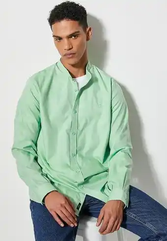 Lee regular fit mandarin oxford shirt - green
