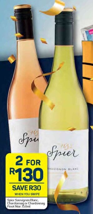 Pick n Pay Spier Sauvignon Blanc, Chardonnay or Chardonnay Pinot Noir 750ml offer