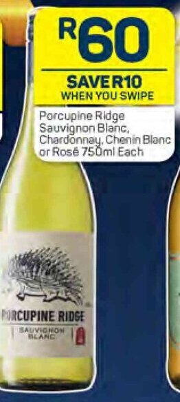 Pick n Pay Porcupine Ridge Sauvignon Blanc, Chardonnay, Chenin Blanc or Rosé 750ml Each offer
