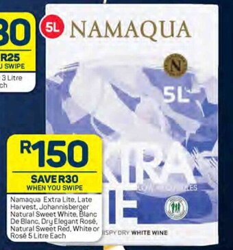 Pick n Pay Namaqua Extra Lite, Late Harvest, Johannisberger Natural Sweet White, Blanc De Blanc, Dry Elegant Rosé, Natural Sweet Red offer
