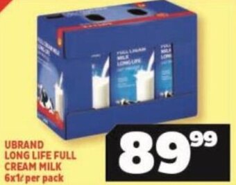 Usave UBRAND LONG LIFE FULL CREAM MILK 6x1L per pack offer
