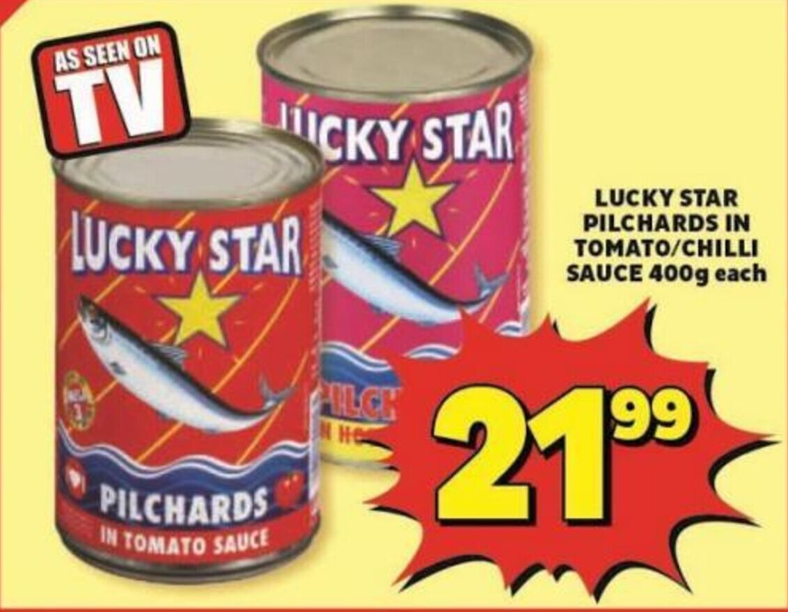 LUCKY STAR PILCHARDS IN TOMATO/CHILLI SAUCE 400g each offer at Usave