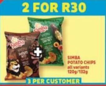Usave SIMBA POTATO CHIPS all variants 120g/132g offer