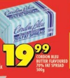 Shoprite CORDON BLEU BUTTER FLAVOURED 70% FAT SPREAD 500g offer
