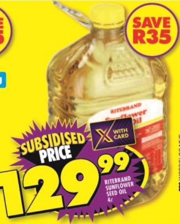 RITEBRAND SUNFLOWER SEED OIL 4L offer at Shoprite