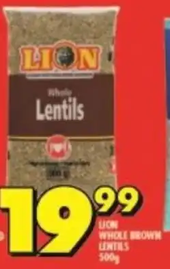 Shoprite LION WHOLE BROWN LENTILS 500g offer