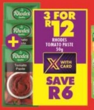 Shoprite Rhodes Tomato Paste 50g offer