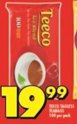 Shoprite Teeco Tagless Teabags 100 per pack offer