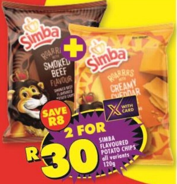 SIMBA FLAVOURED POTATO CHIPS all variants 120g offer at Shoprite