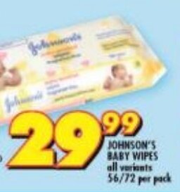 Shoprite JOHNSON'S BABY WIPES all variants 56/72 per pack offer