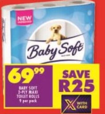 Shoprite BABY SOFT 2-PLY MAXI TOILET ROLLS 9 per pack offer