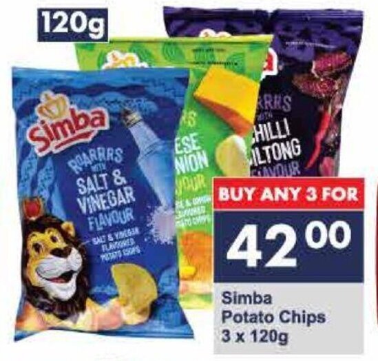 Simba Potato Chips 3 x 120g offer at President Hyper