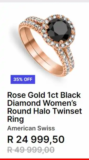 Rose gold 1ct black diamons women's round halo twinset ring