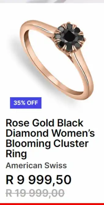 Rose gold black diamons women's blooming cluster ring