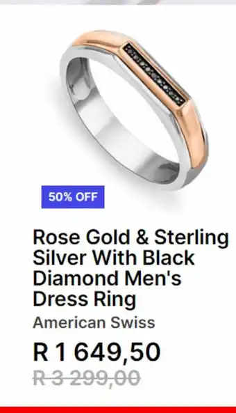 American Swiss Rose gold & sterling silver with black diamond men's dress ring offer