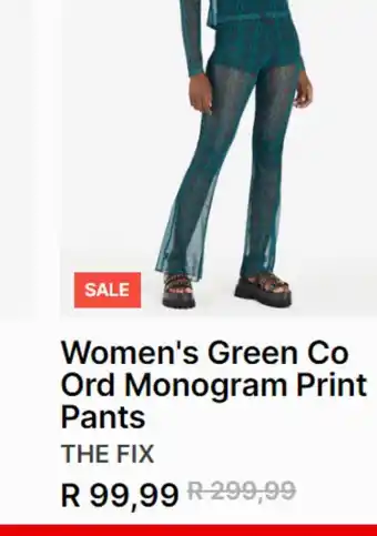 The FIX Women's green co ord monogram print pants offer