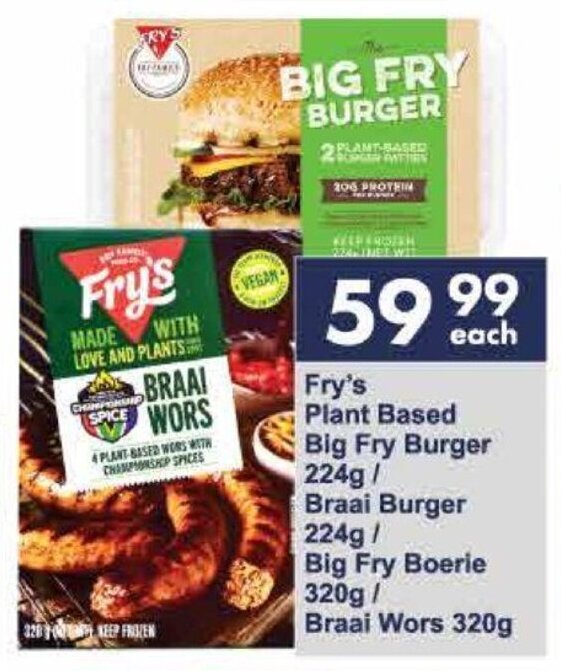 Fry's Plant Based Big Fry Burger 224g/ Big Fry Boerie 320g / Braai Wors