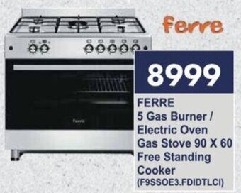 FERRE 5 Gas Burner / Electric Oven Gas Stove 90 X 60 Free Standing Cooker (F9SSOE3.FDIDTLCI)