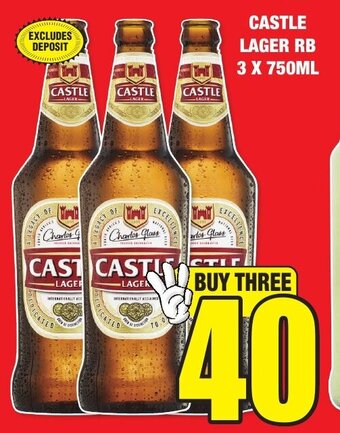 Boxer Liquors CASTLE LAGER RB 3 X 750ML offer