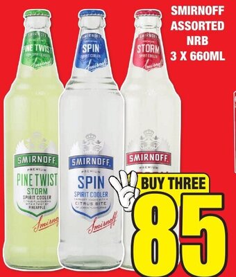 Boxer Liquors SMIRNOFF ASSORTED NRB 3 X 660ML offer