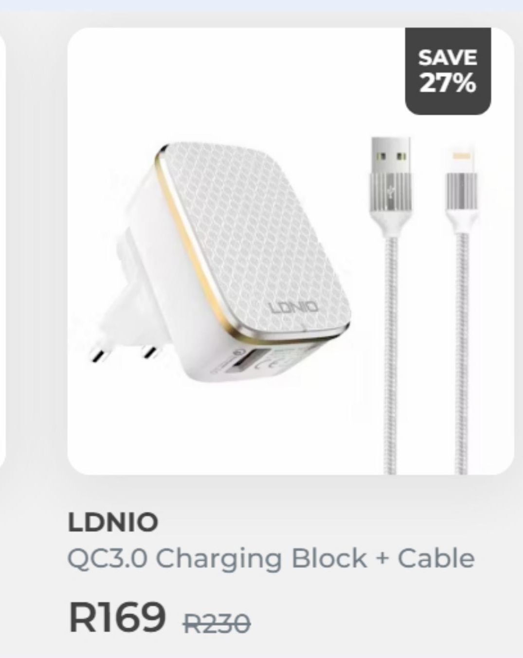 Charging block + cable offer at OneDayOnly