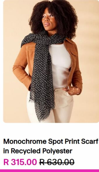 Accessorize Monochrome spot print scarf in recycled polyester offer