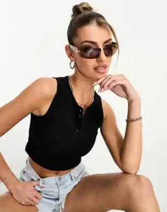 Asos Threadbare bella crop top with button front detail in black offer