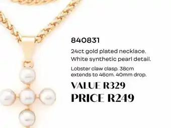 Honey Fashion Accessories 24ct gold plated necklace white synthetic pearl detail offer
