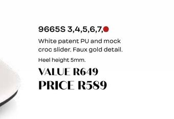 Honey Fashion Accessories White patent pu and mock croc slider. faux gold detail offer