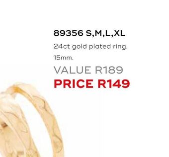 Honey Fashion Accessories 24ct gold plated ring 15mm offer
