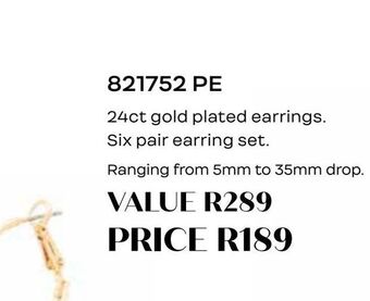 Honey Fashion Accessories 24ct gold plated earrings six pair earring set offer