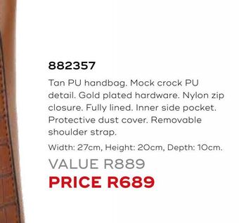 Honey Fashion Accessories Tan pu handbag offer