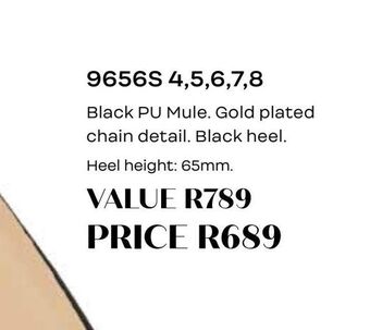 Honey Fashion Accessories Black pu mule gold plated chain detail. black heel offer
