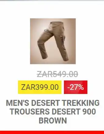 Decathlon Men's desert trekking trouserts desert 900 brown offer