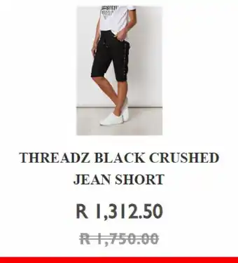 Threadz black crushed jean short