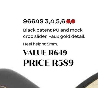 Honey Fashion Accessories Black patent pu and mock croc slider. faux gold detail offer
