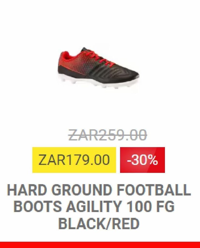 Hard ground football boots agility 100 fg black/red offer at Decathlon