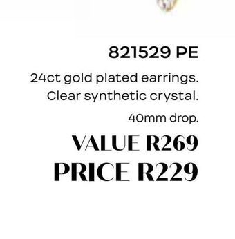 24ct gold plated earrings clear synthetic crystal
