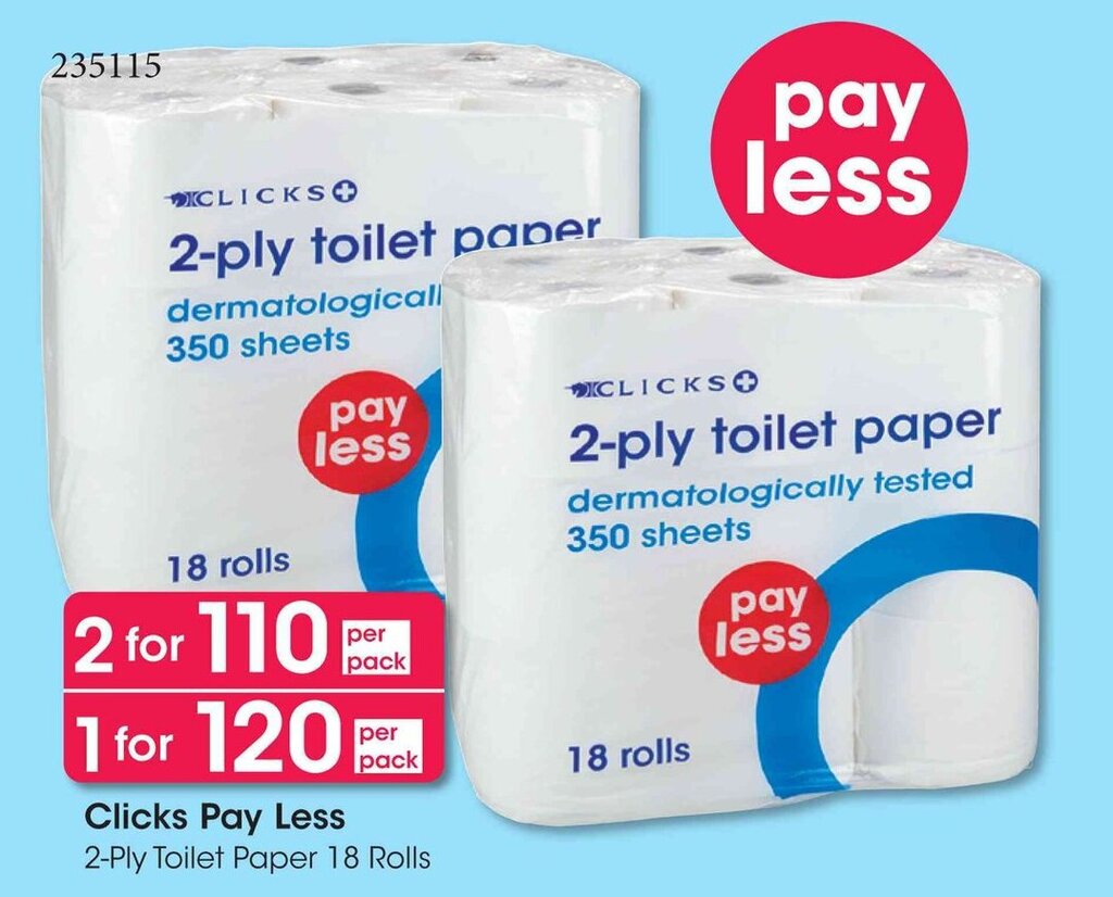 Clicks Pay Less 2Ply Toilet Paper 18 Rolls offer at Clicks