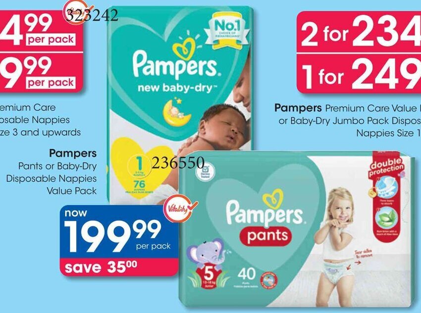 Pampers Pants or BabyDry Disposable Nappies Value Pack offer at Clicks