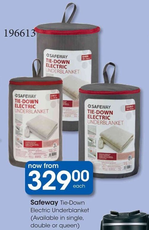 Safeway TieDown Electric Underblanket (Available in single, double or