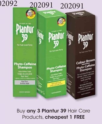 Clicks Buy any 3 Plantur 39 Hair Care Products, cheapest 1 FREE offer