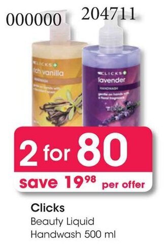 Clicks Clicks Beauty Liquid Handwash 500 ml offer