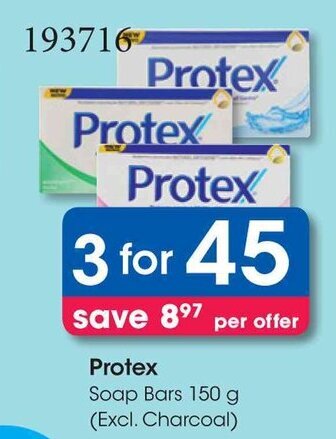 Protex Soap Bars 150 g (Excl. Charcoal) offer at Clicks