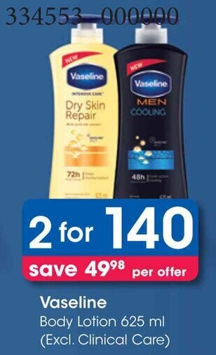 Clicks Vaseline Body Lotion 625 ml (Excl. Clinical Care) offer