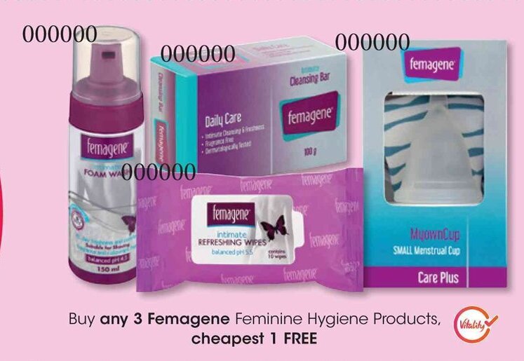 Buy any 3 Femagene Feminine Hygiene Products, Vitality cheapest 1 FREE