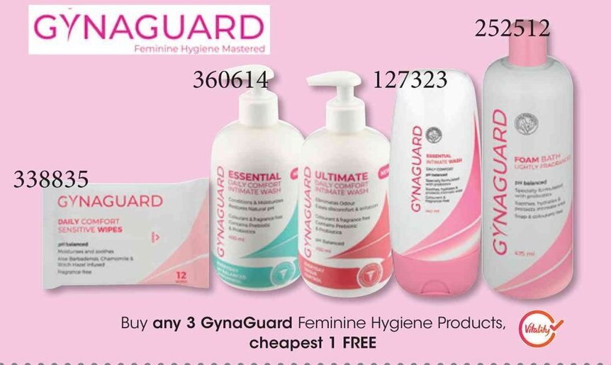 Buy any 3 GynaGuard Feminine Hygiene Products, cheapest 1 FREE offer at