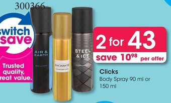 Clicks Clicks Body Spray 90 ml or 150 ml offer