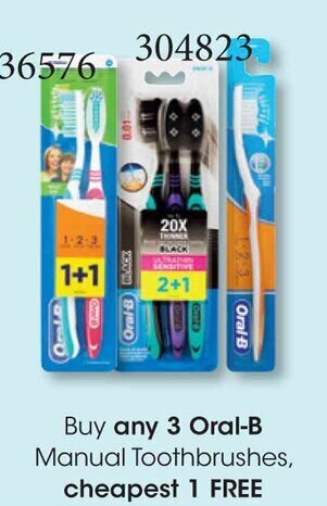 Clicks Buy any 3 Oral-B Manual Toothbrushes, cheapest 1 FREE offer