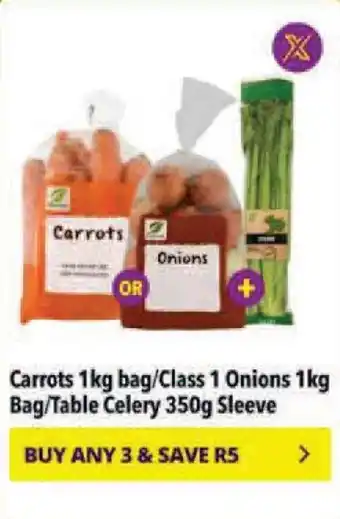 Shoprite Carrots 1kg bag/Class 1 Onions 1kg Bag/Table Celery 350g Sleeve offer